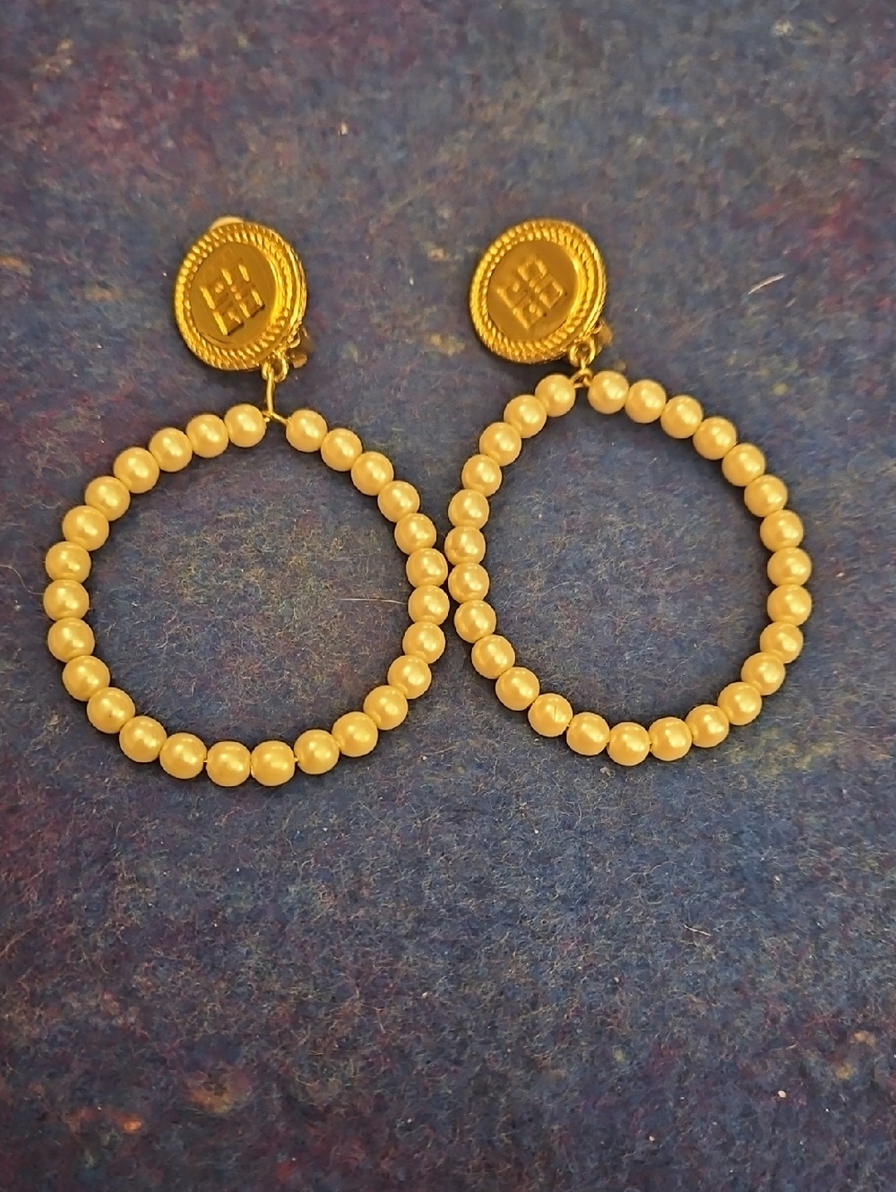 3 For $15 Gold-Tone Pearl Hoop Drop Clip On Earrings.